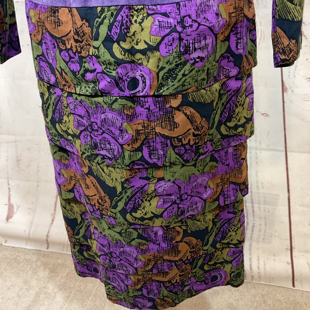 Vintage Act I New York Dress 7/8 Floral Print Blouson Suede Waist Tiered Modest - Picture 6 of 16